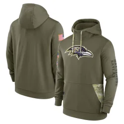 Men's Baltimore Ravens No. 2022 Salute to Service Therma Performance Pullover Hoodie - Olive