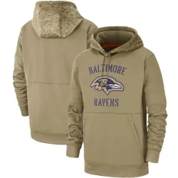 Men's Baltimore Ravens No. Tan 2019 Salute to Service Sideline Therma Pullover Hoodie