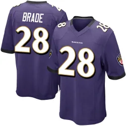 Men's Beau Brade Baltimore Ravens No.28 Game Team Color Jersey - Purple