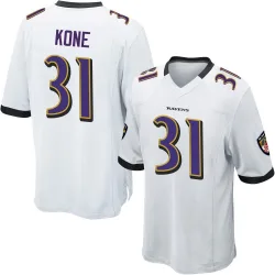 Men's Bilhal Kone Baltimore Ravens No.31 Game Jersey - White