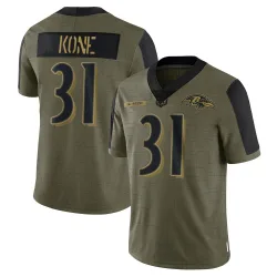Men's Bilhal Kone Baltimore Ravens No.31 Limited 2021 Salute To Service Jersey - Olive
