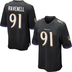 Men's C.J. Ravenell Baltimore Ravens No.91 Game Jersey - Black