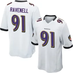 Men's C.J. Ravenell Baltimore Ravens No.91 Game Jersey - White