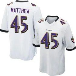 Men's Christian Matthew Baltimore Ravens No.45 Game Jersey - White
