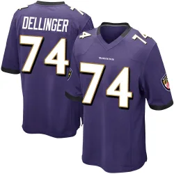 Men's Garrett Dellinger Baltimore Ravens No.74 Game Team Color Jersey - Purple