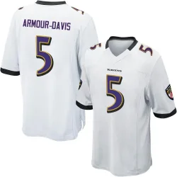 Men's Jalyn Armour-Davis Baltimore Ravens No.5 Game Jersey - White