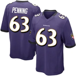 Men's Jared Penning Baltimore Ravens No.63 Game Team Color Jersey - Purple