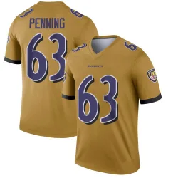 Men's Jared Penning Baltimore Ravens No.63 Legend Inverted Jersey - Gold