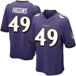 Men's Jay Higgins Baltimore Ravens No.49 Game Team Color Jersey - Purple