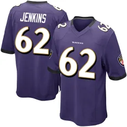 Men's John Jenkins Baltimore Ravens No.62 Game Team Color Jersey - Purple