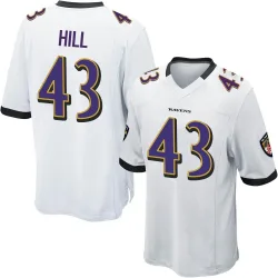 Men's Justice Hill Baltimore Ravens No.43 Game Jersey - White