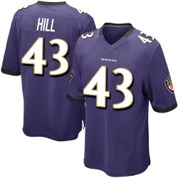 Men's Justice Hill Baltimore Ravens No.43 Game Team Color Jersey - Purple