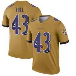 Men's Justice Hill Baltimore Ravens No.43 Legend Inverted Jersey - Gold