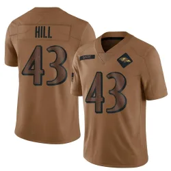 Men's Justice Hill Baltimore Ravens No.43 Limited 2023 Salute To Service Jersey - Brown
