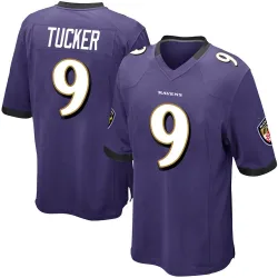 Men's Justin Tucker Baltimore Ravens No.9 Game Team Color Jersey - Purple
