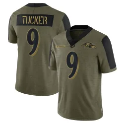 Men's Justin Tucker Baltimore Ravens No.9 Limited 2021 Salute To Service Jersey - Olive