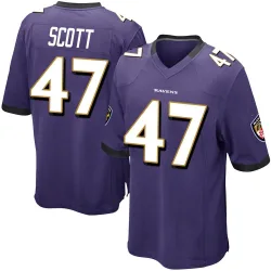 Men's Lucas Scott Baltimore Ravens No.47 Game Team Color Jersey - Purple