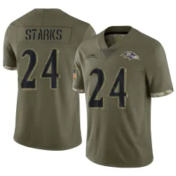 Men's Malaki Starks Baltimore Ravens No.24 Limited 2022 Salute To Service Jersey - Olive