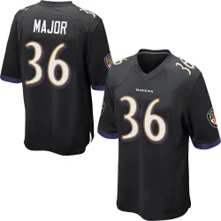 Men's Marcus Major Baltimore Ravens No.36 Game Jersey - Black