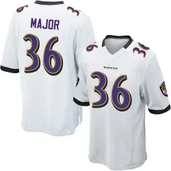 Men's Marcus Major Baltimore Ravens No.36 Game Jersey - White