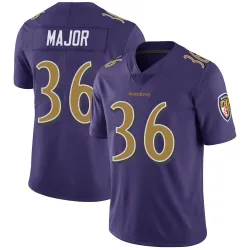 Men's Marcus Major Baltimore Ravens No.36 Limited Color Rush Vapor Untouchable Jersey - Purple