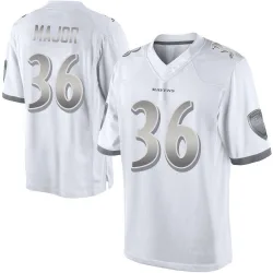 Men's Marcus Major Baltimore Ravens No.36 Limited Platinum Jersey - White