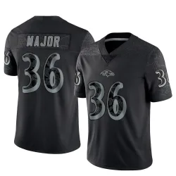 Men's Marcus Major Baltimore Ravens No.36 Limited Reflective Jersey - Black