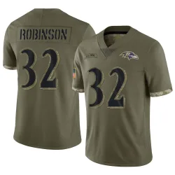 Men's Marquise Robinson Baltimore Ravens No.32 Limited 2022 Salute To Service Jersey - Olive