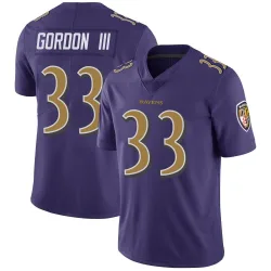 Men's Melvin Gordon III Baltimore Ravens No.33 Limited Color Rush Vapor Untouchable Jersey - Purple