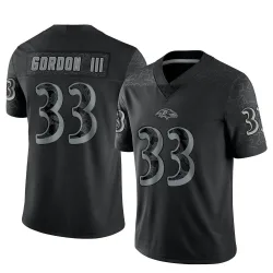 Men's Melvin Gordon III Baltimore Ravens No.33 Limited Reflective Jersey - Black