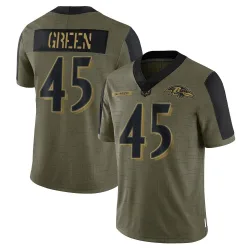 Men's Mike Green Baltimore Ravens No.45 Limited 2021 Salute To Service Jersey - Olive