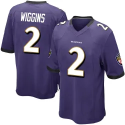 Men's Nate Wiggins Baltimore Ravens No.2 Game Team Color Jersey - Purple