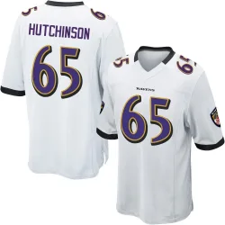 Men's Ozzie Hutchinson Baltimore Ravens No.65 Game Jersey - White