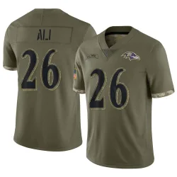 Men's Rasheen Ali Baltimore Ravens No.26 Limited 2022 Salute To Service Jersey - Olive