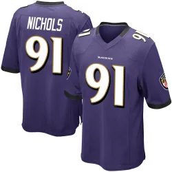 Men's Rayshad Nichols Baltimore Ravens No.91 Game Team Color Jersey - Purple