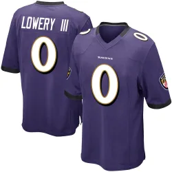 Men's Reuben Lowery III Baltimore Ravens No.0 Game Team Color Jersey - Purple