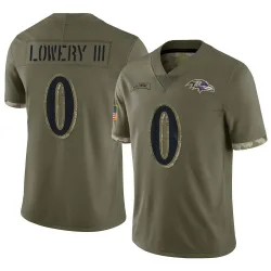 Men's Reuben Lowery III Baltimore Ravens No.0 Limited 2022 Salute To Service Jersey - Olive