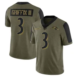 Men's Robert Griffin III Baltimore Ravens No.3 Limited 2021 Salute To Service Jersey - Olive
