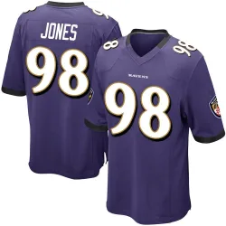 Men's Travis Jones Baltimore Ravens No.98 Game Team Color Jersey - Purple