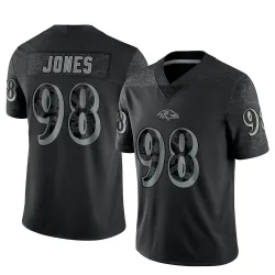 Men's Travis Jones Baltimore Ravens No.98 Limited Reflective Jersey - Black