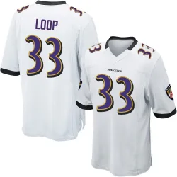 Men's Tyler Loop Baltimore Ravens No.33 Game Jersey - White