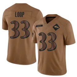 Men's Tyler Loop Baltimore Ravens No.33 Limited 2023 Salute To Service Jersey - Brown