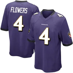 Men's Zay Flowers Baltimore Ravens No.4 Game Team Color Jersey - Purple