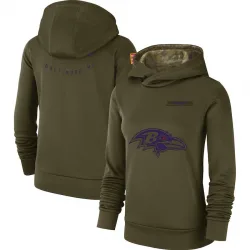 Women's Baltimore Ravens No. 2018 Salute to Service Team Logo Performance Pullover Hoodie - Olive