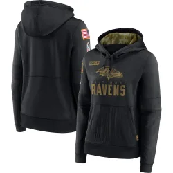 Women's Baltimore Ravens No. 2020 Salute to Service Performance Pullover Hoodie - Black