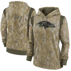 Women's Baltimore Ravens No. 2021 Salute to Service Therma Performance Pullover Hoodie - Olive