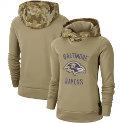 Women's Baltimore Ravens No. Khaki 2019 Salute to Service Therma Pullover Hoodie