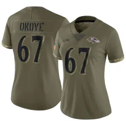 Women's CJ Okoye Baltimore Ravens No.67 Limited 2022 Salute To Service Jersey - Olive