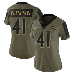 Women's Desmond Igbinosun Baltimore Ravens No.41 Limited 2021 Salute To Service Jersey - Olive