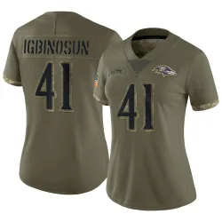 Women's Desmond Igbinosun Baltimore Ravens No.41 Limited 2022 Salute To Service Jersey - Olive